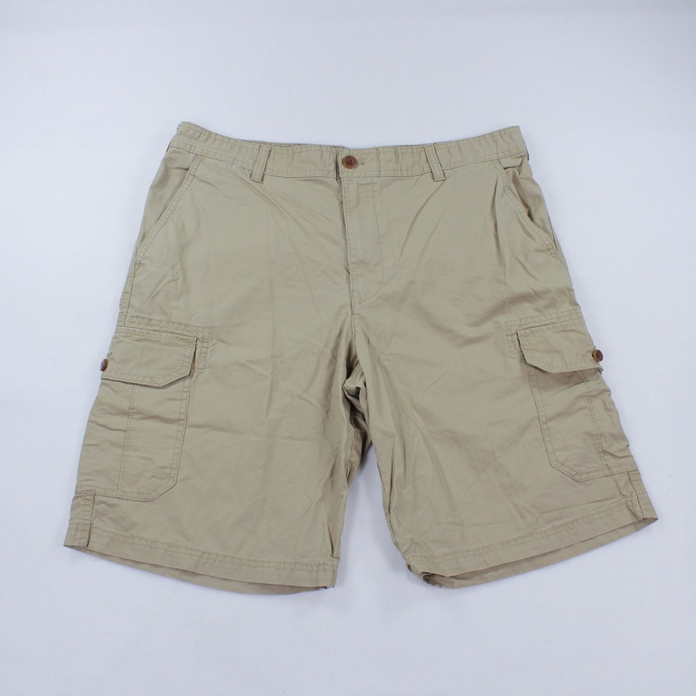 IZOD Men's Khaki Cargo Shorts Size 36 100% Cotton Tan Heavy Duty Summer Utility